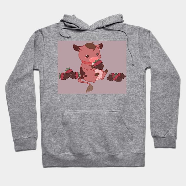 Strawberry Dipped Cow Hoodie by Book Bunnys Art Space